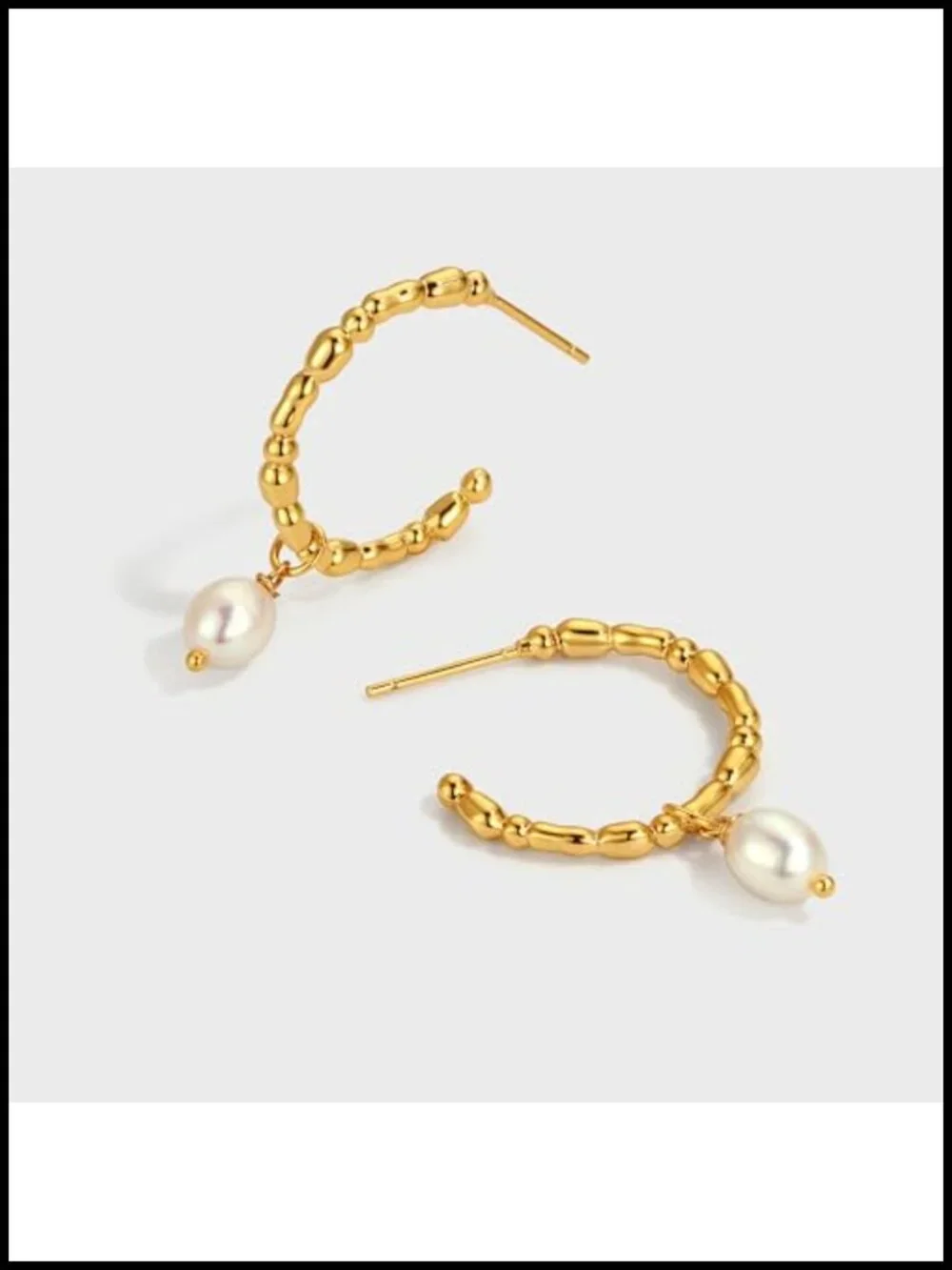 18K Gold Plated Pearl Drop Huggie Hoop Earrings for Women, 925 Sterling Silver